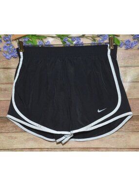 Nike Dri Fit Tempo Ladies Running Shorts M Drawstring Lined White Stripe Workout
